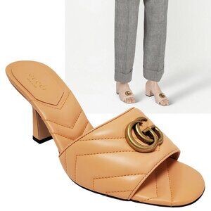 GUCCI SHOES LEATHER DOUBLE G MARMONT LOGO OPEN TOE MULES